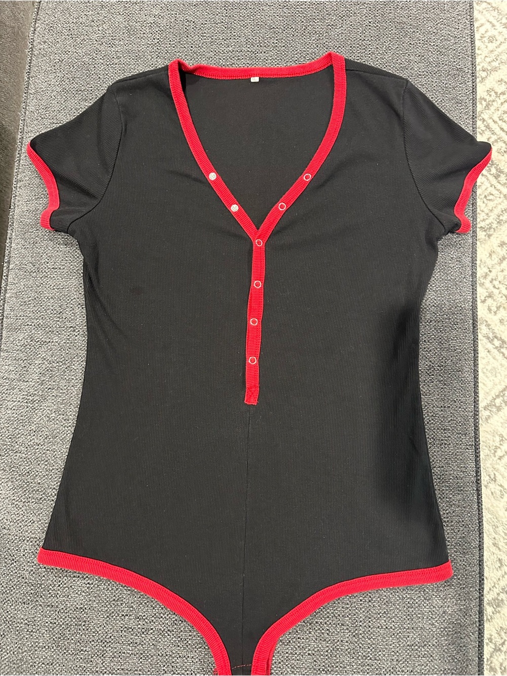 Black Ribbed Bodysuit with Red Trim - Women's Top